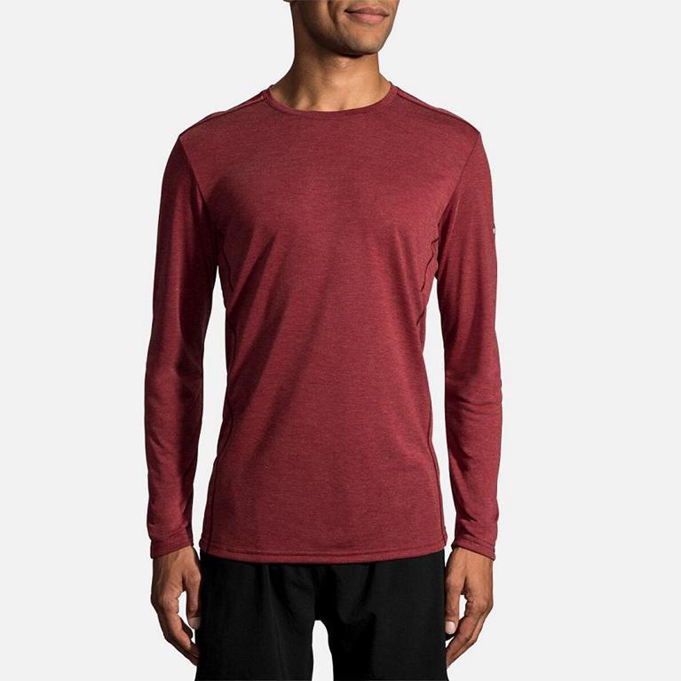 Brooks Distance Mens Long Sleeve Running Shirt - Red - Indonesia (PYDV-82635)